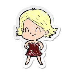 distressed sticker of a cartoon friendly girl