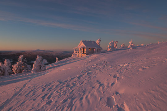 santa's house during sunrise