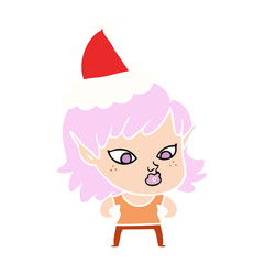 pretty flat color illustration of a elf girl wearing santa hat
