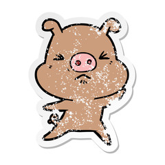 distressed sticker of a cartoon angry pig