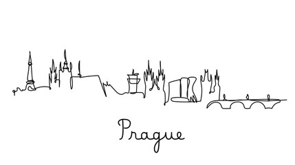 One line style Prague city skyline. Simple modern minimalistic style vector. - obrazy, fototapety, plakaty