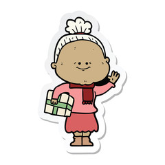 sticker of a cartoon happy old woman
