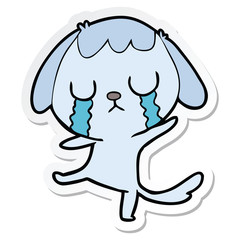 sticker of a cute cartoon dog crying