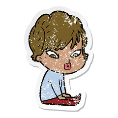 distressed sticker of a cartoon woman
