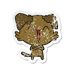 distressed sticker of a happy little dog cartoon