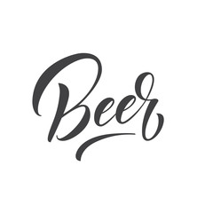 Beer. Beer lettering calligraphy label sticker. Vector design for Beer pub, brewery, brand.