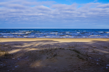 Early spring on the coast of the Gulf of Riga in Jurmala. Latvia.
