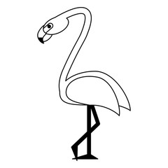 Exotic bird cartoon in black and white