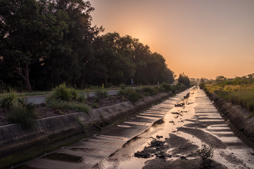 storm water canal at dawn