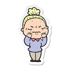 sticker of a cartoon annoyed old lady