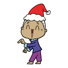 line drawing of a happy old lady wearing santa hat