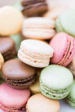 Pile of brightly colored macarons