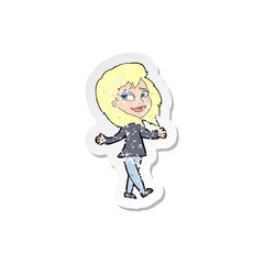 retro distressed sticker of a stress free woman cartoon