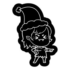 annoyed cartoon icon of a vampire girl wearing santa hat