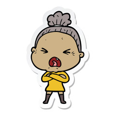 sticker of a cartoon angry old woman