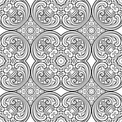 Seamless geometric line pattern in eastern or arabic style. Exquisite monochrome texture. Black and white graphic background, lace pattern