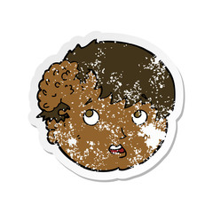 retro distressed sticker of a cartoon boy with ugly growth on head