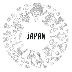 Obraz premium Japan doodle line icon decorative frame