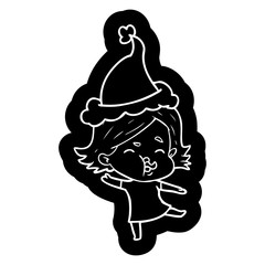 cartoon icon of a girl pulling face wearing santa hat