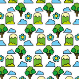 color tree with mountains and bushes plants background