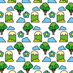 color tree with mountains and bushes plants background