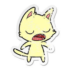 distressed sticker of a talking cat cartoon