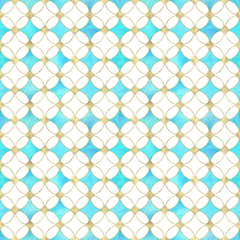 Seamless watercolour teal turquoise gold glitter abstract texture.