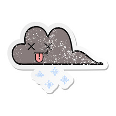 distressed sticker of a cute cartoon storm snow cloud
