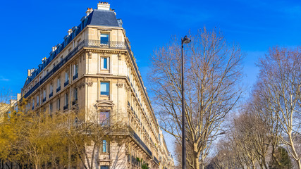 Paris, beautiful building, typical facade boulevard Pereire, in a chic area of the French capital