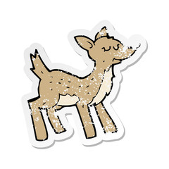 retro distressed sticker of a cute cartoon deer