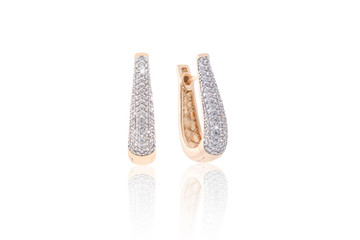 Earrings isolated, with crystals and diamonds.