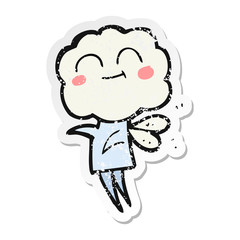 retro distressed sticker of a cartoon cute cloud head imp