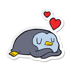 sticker of a cartoon penguin in love