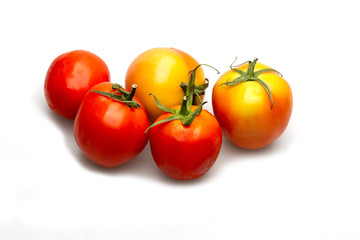 5 fresh tomatoes. isolated on white background