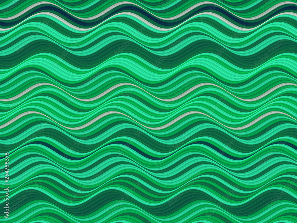 Aufkleber Green colored horizontal Wavy Background. Dynamic Effect. Design Template. Modern Pattern. 3d rendering