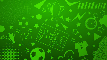 Background of football or soccer symbols in green colors