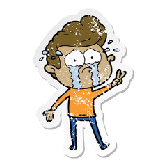 distressed sticker of a cartoon crying man