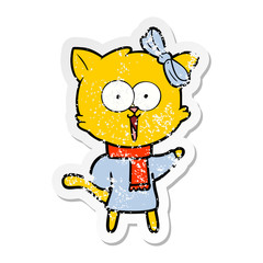 distressed sticker of a cartoon cat