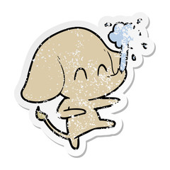 distressed sticker of a cute cartoon elephant spouting water