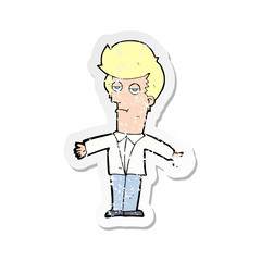 retro distressed sticker of a cartoon bored man