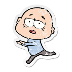 distressed sticker of a cartoon tired bald man