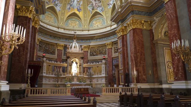 BUDAPEST, HUNGARY - OCTOBER 3, 2015: Interior of St. Stephen's Basilica (Szent Istvan Bazilika). Catholic Cathedral and one of the main attractions in Budapest