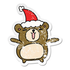 christmas distressed sticker cartoon of kawaii bear