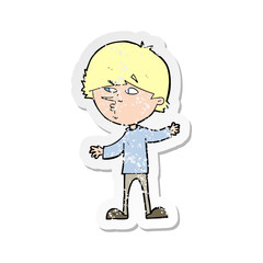 retro distressed sticker of a cartoon curious man