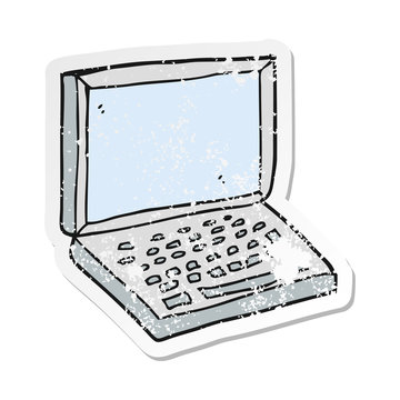 retro distressed sticker of a cartoon laptop computer