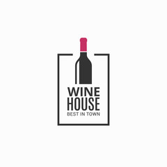 Wine bottle logo. Winehouse icon on black