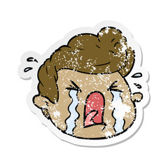 distressed sticker of a cartoon crying boy