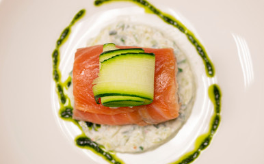 roll with red fish and herbs top view