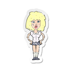 retro distressed sticker of a cartoon woman been in fight