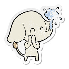 distressed sticker of a cute cartoon elephant spouting water